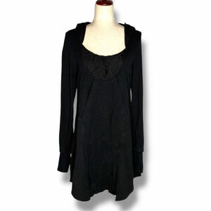 Prairie Underground Black Scoop Neck Terry Hooded Sweatshirt Dress Tunic Size M
